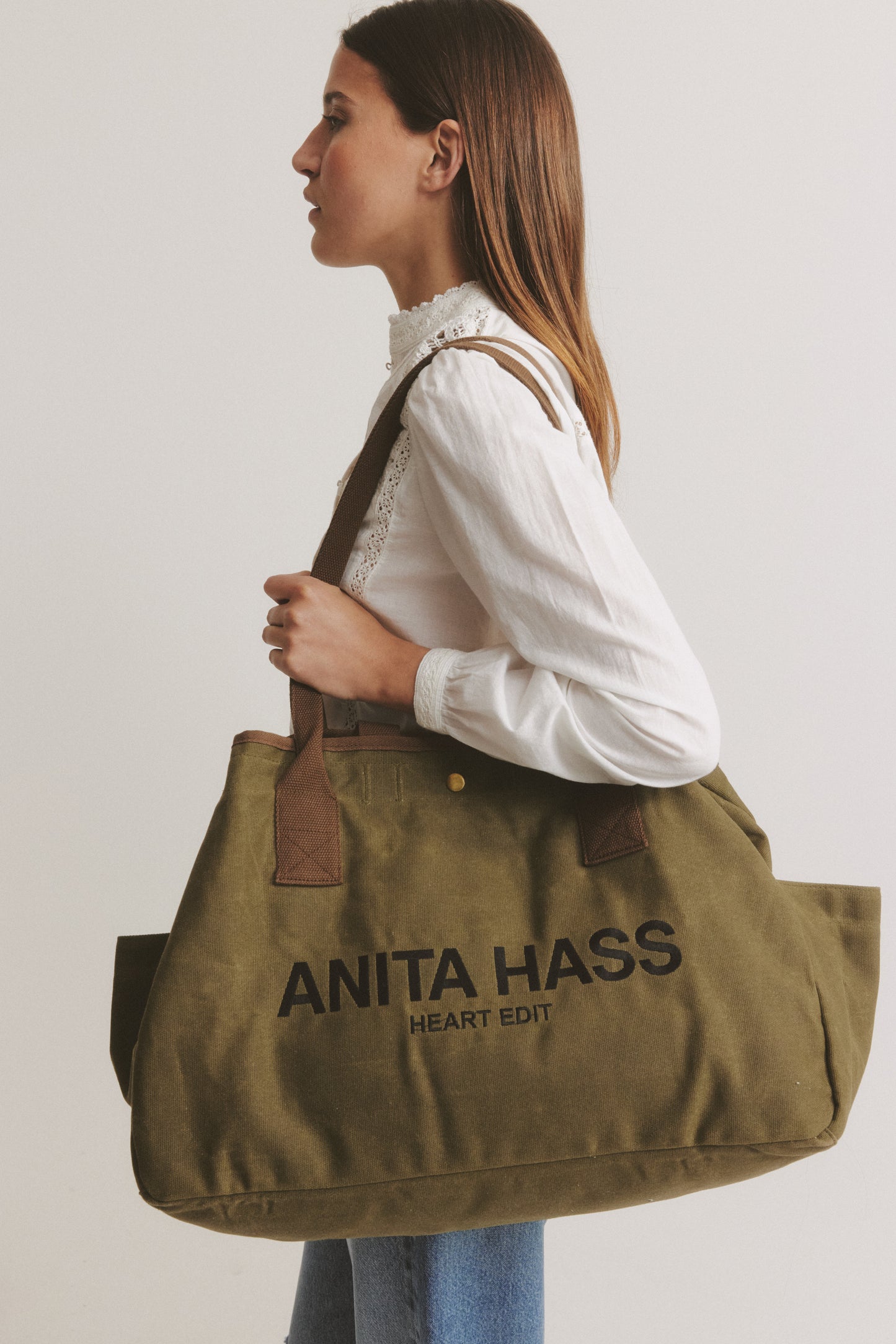 Borsa Moss in verde oliva/a quadri - Anita Hass