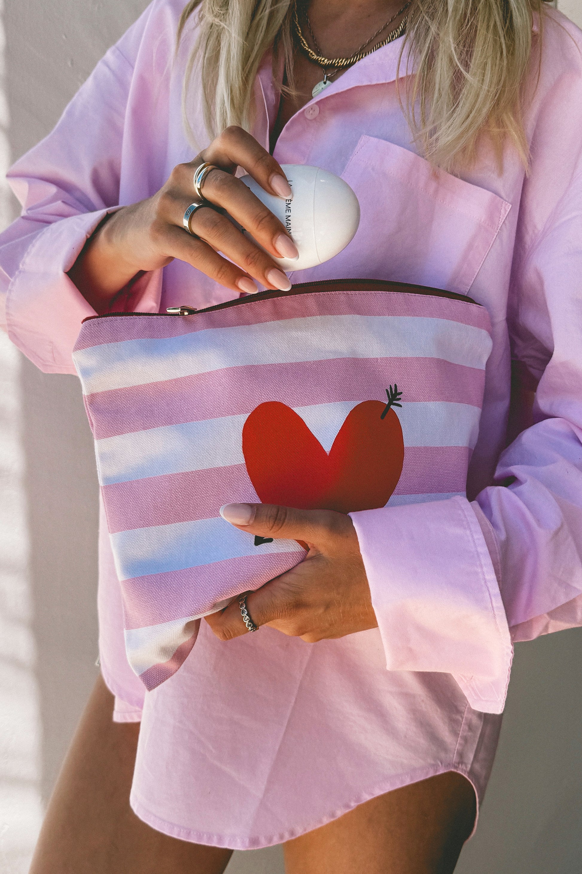 "Heart" Large Bag Set in Candy/White by Anita Hass - Anita Hass