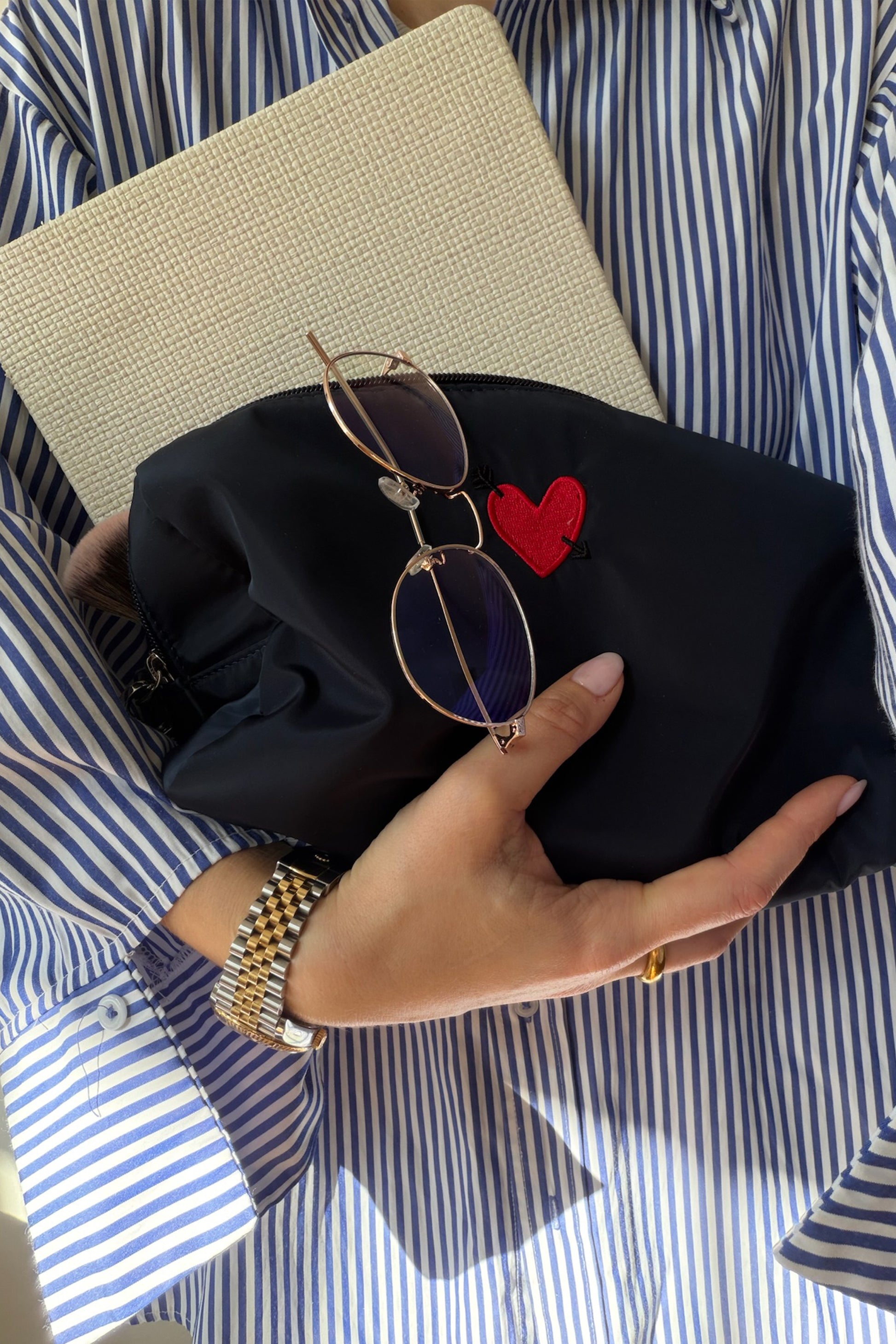 "Heart" Large Bag Set in Navy Nylon by Anita Hass - Anita Hass