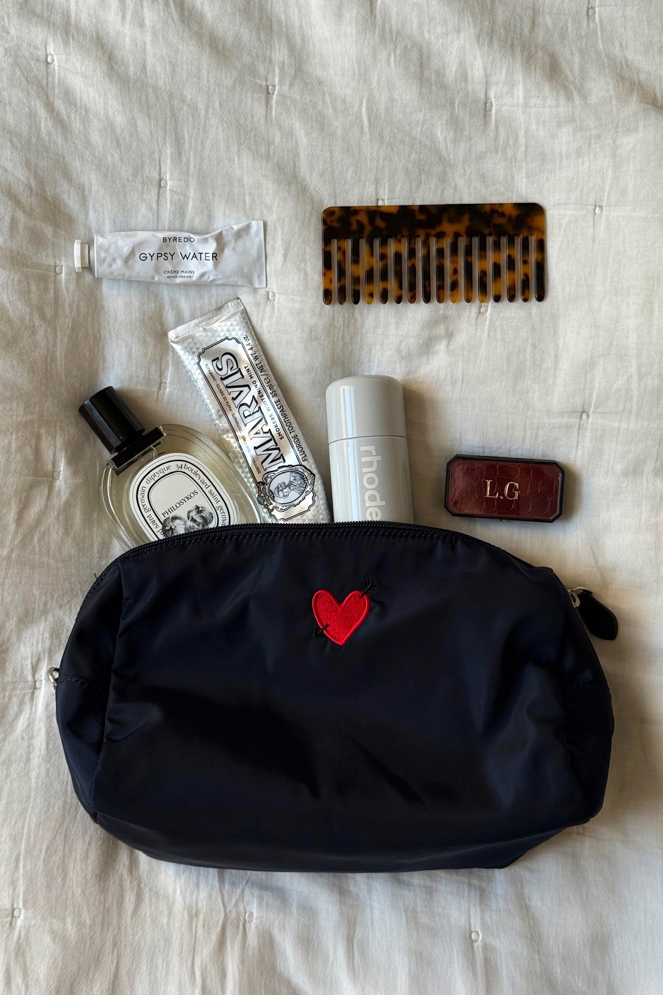 "Heart" Large Bag Set in Navy Nylon by Anita Hass - Anita Hass