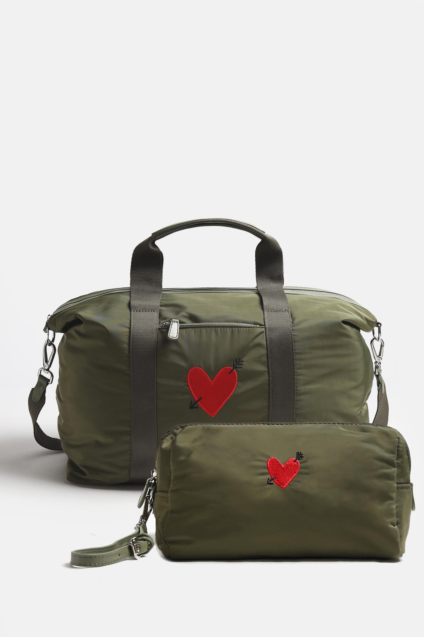 "Heart" Large Bag Set in Olive Nylon