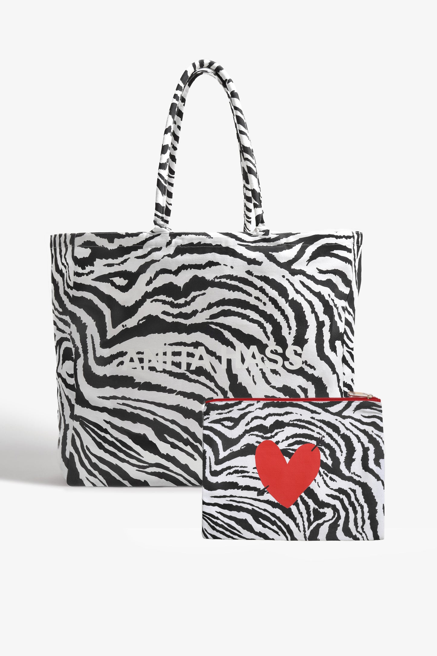Taschen Set 'Heart' Large in White Zebra Anita Hass