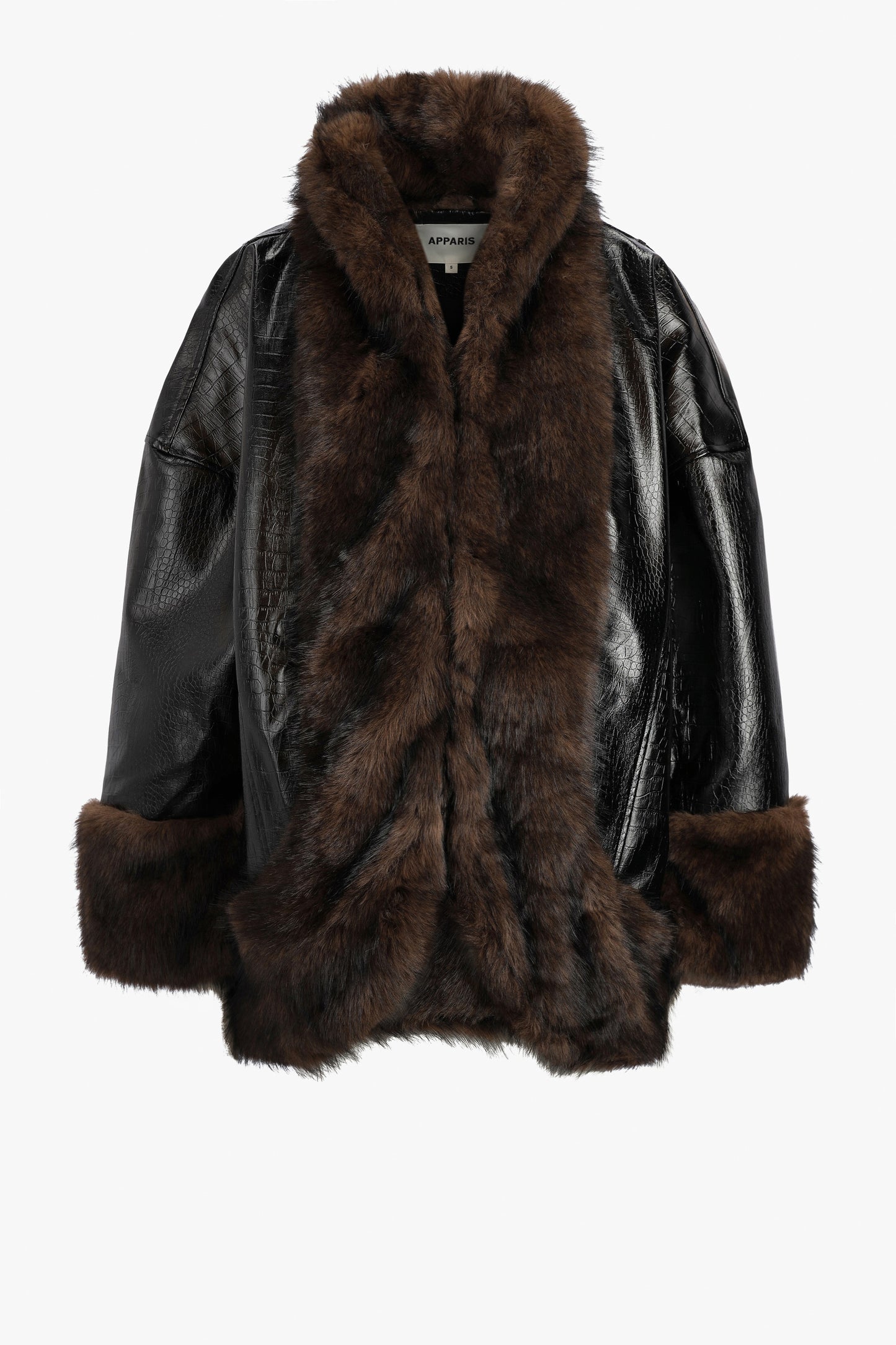 Carrie Coat in Croc Noir/Fauve
