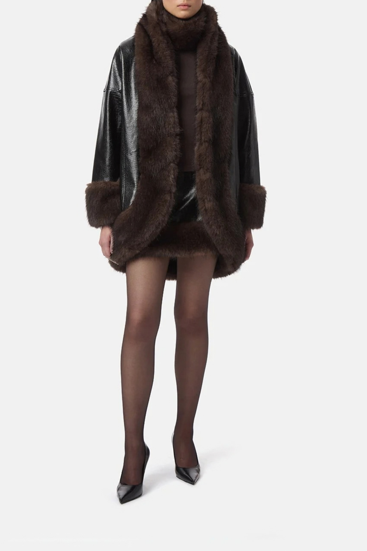 Mantel Carrie in Croc Noir/Fauve Apparis