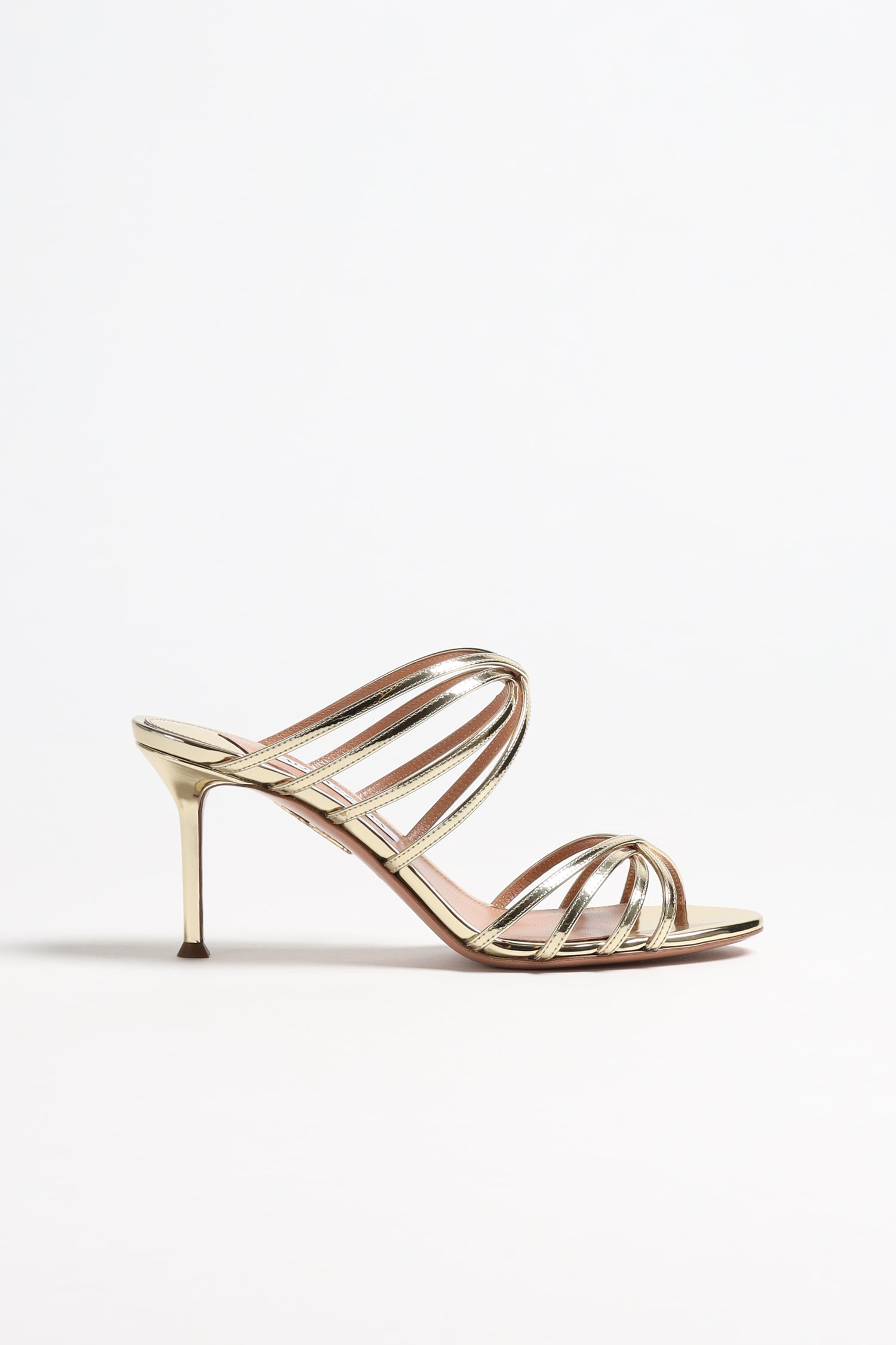 Mules Tell Me 75 in Soft Gold by Aquazzura - Anita Hass