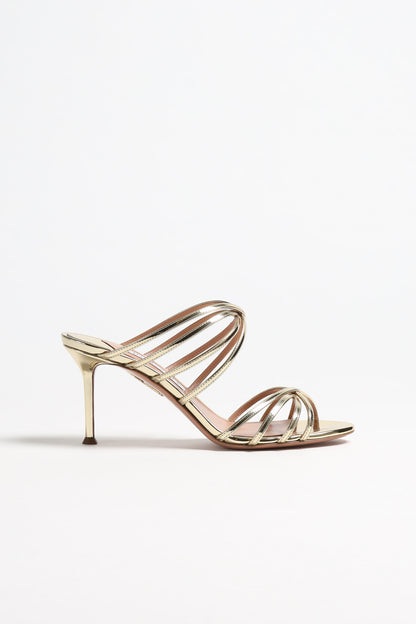 Mules Tell Me 75 in Soft Gold by Aquazzura - Anita Hass