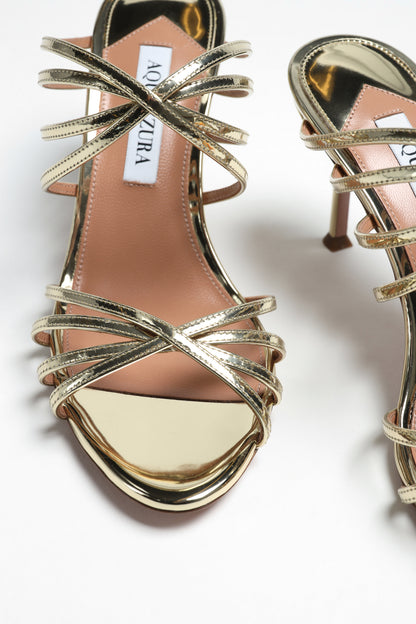 Mules Tell Me 75 in Soft Gold by Aquazzura - Anita Hass