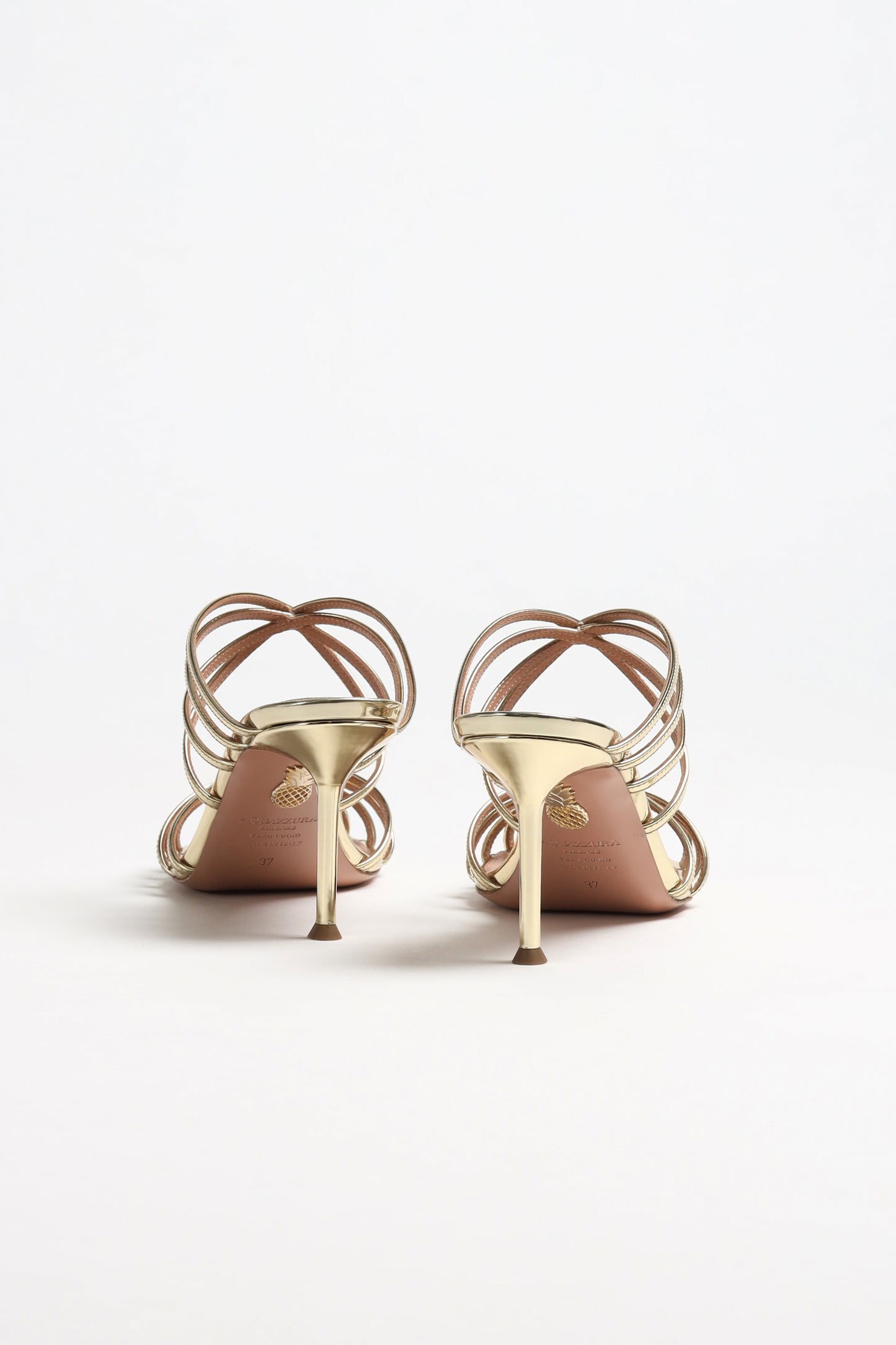 Mules Tell Me 75 in Soft Gold by Aquazzura - Anita Hass