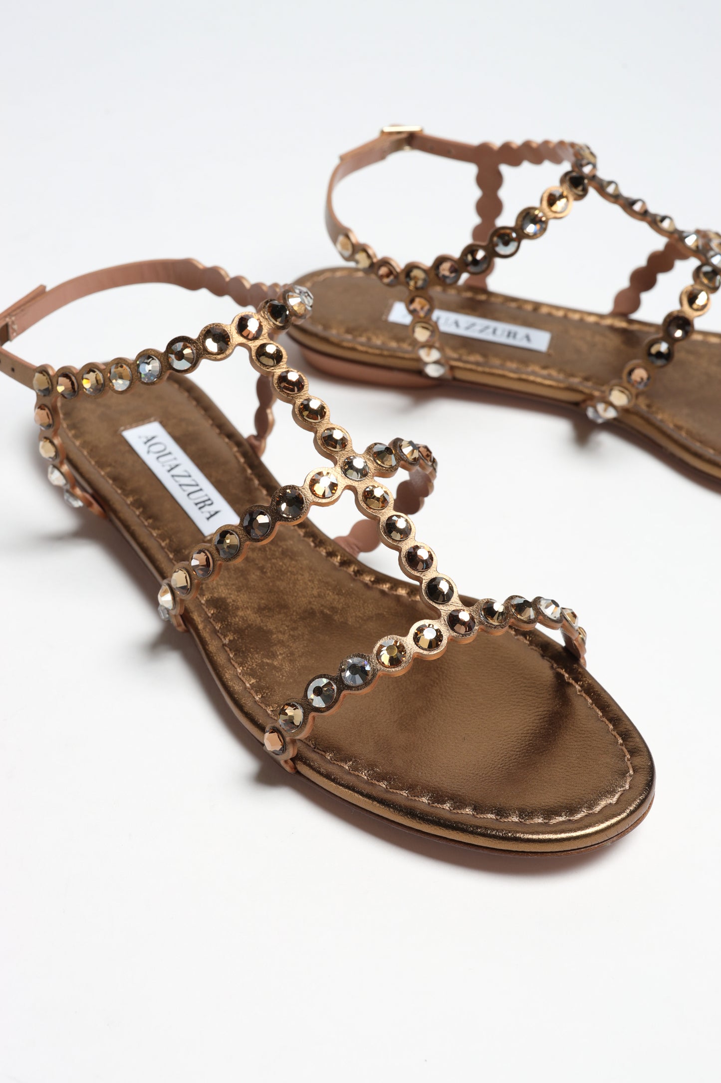 Tequila Sandals in Brass by Aquazzura - Anita Hass