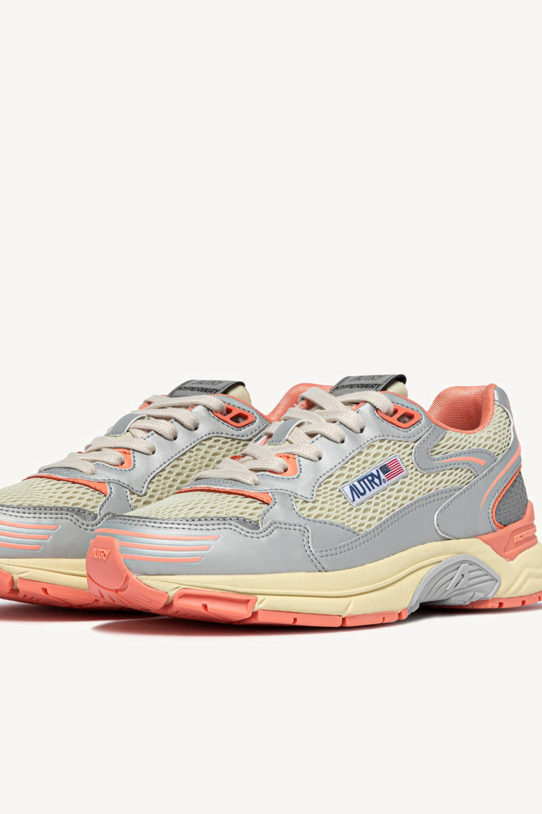 Hyperway Sneakers in Silver/Peach Pink by Autry - Anita Hass