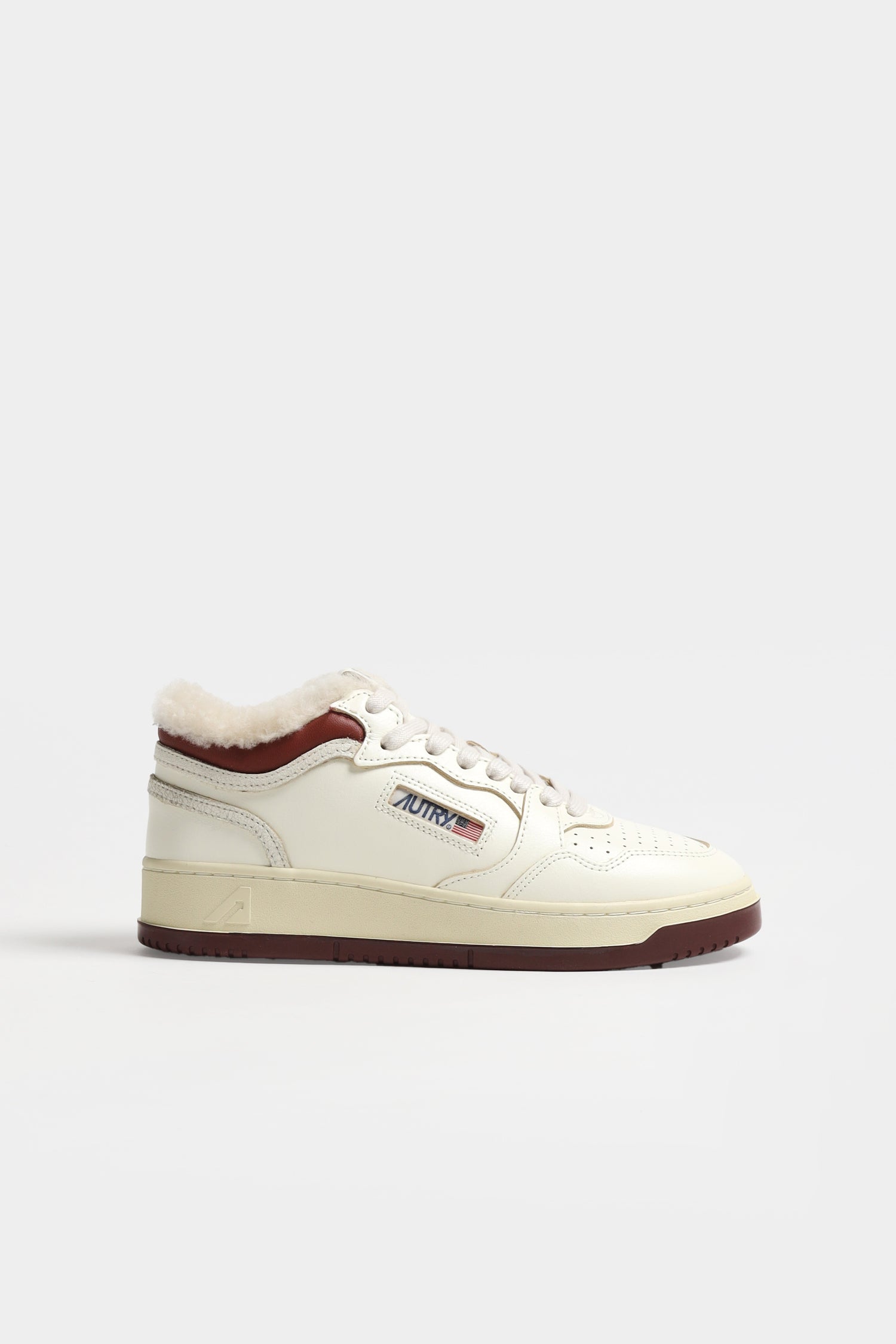 Sneaker Med-Way Shearling in White/Burgund Autry