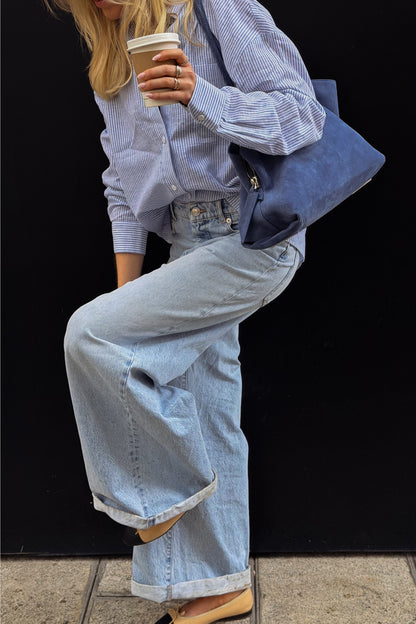 Blouse Bea in Light Blue/White