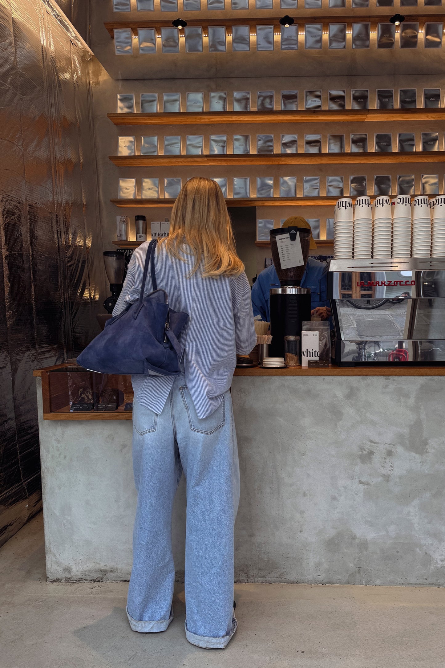 Blouse Bea in Light Blue/White