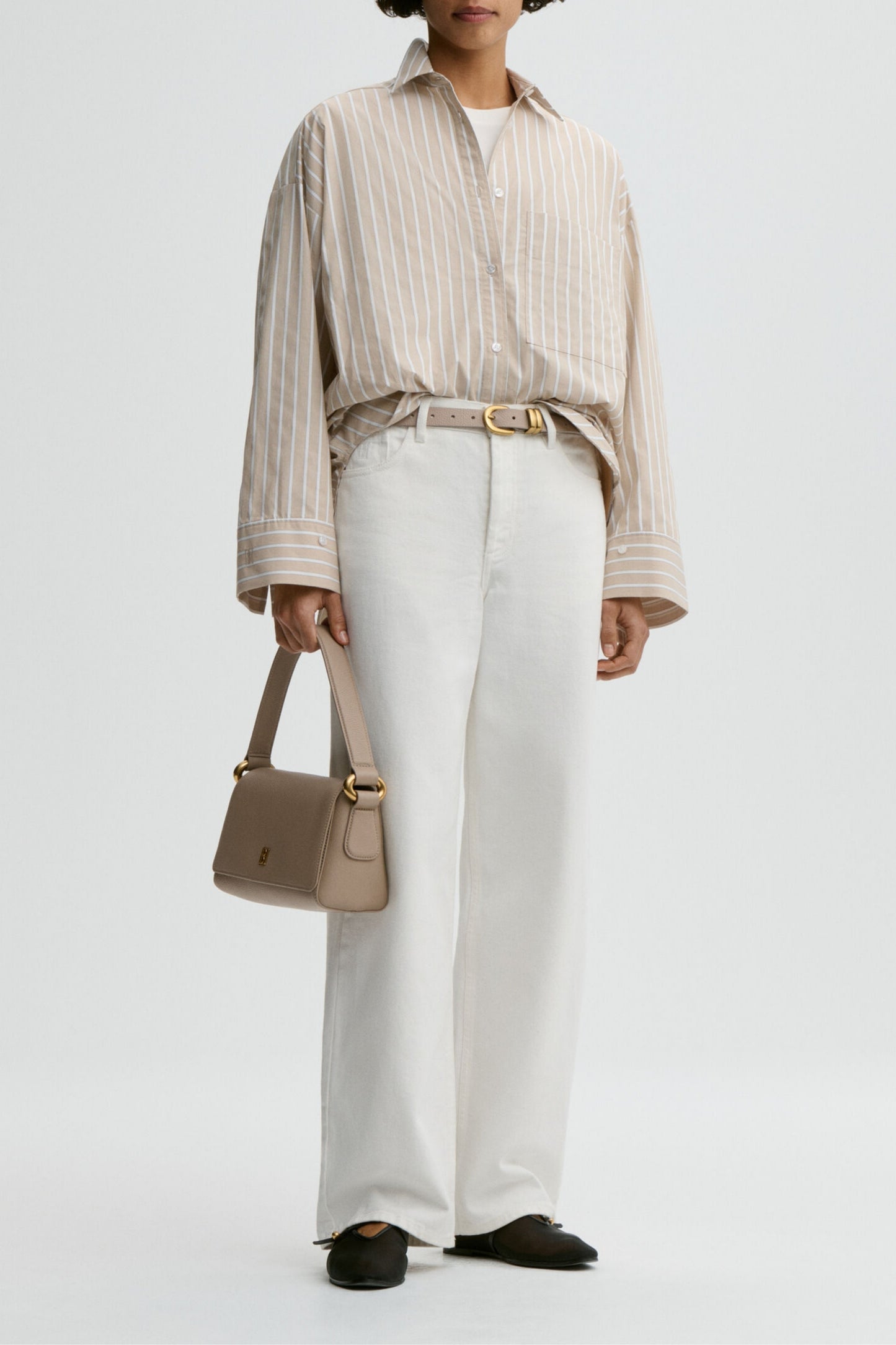 Chemisier Derris à rayures beige foncé