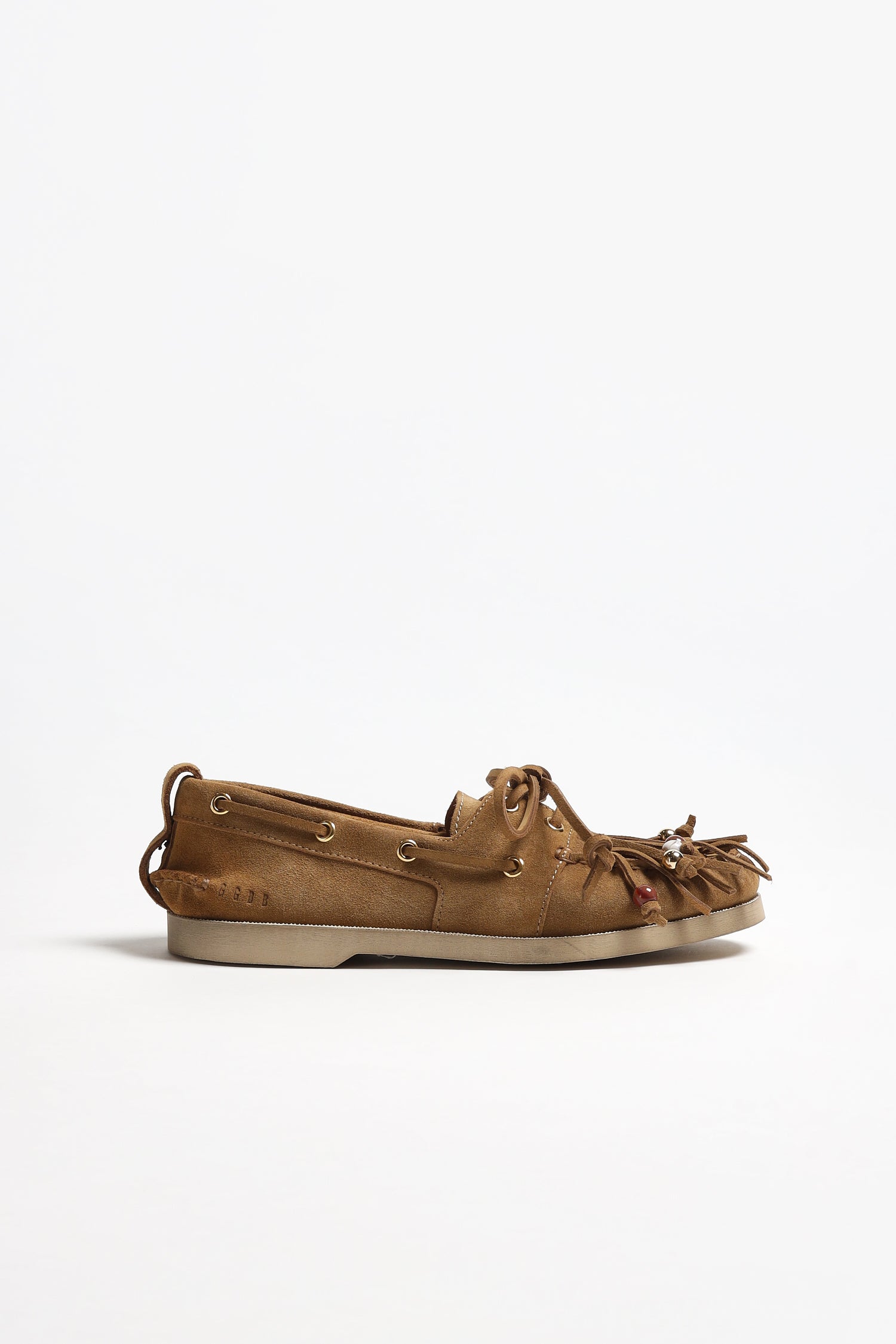 Fringes Boat Shoes in Camel by Golden Goose - Anita Hass