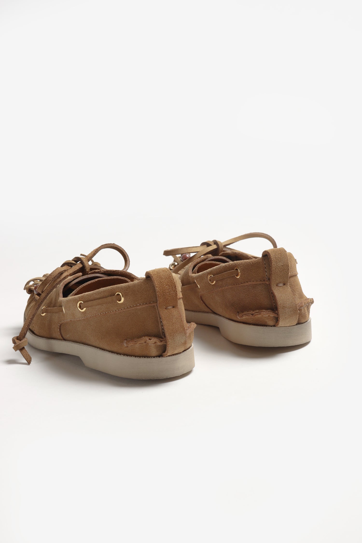 Fringes Boat Shoes in Camel by Golden Goose - Anita Hass