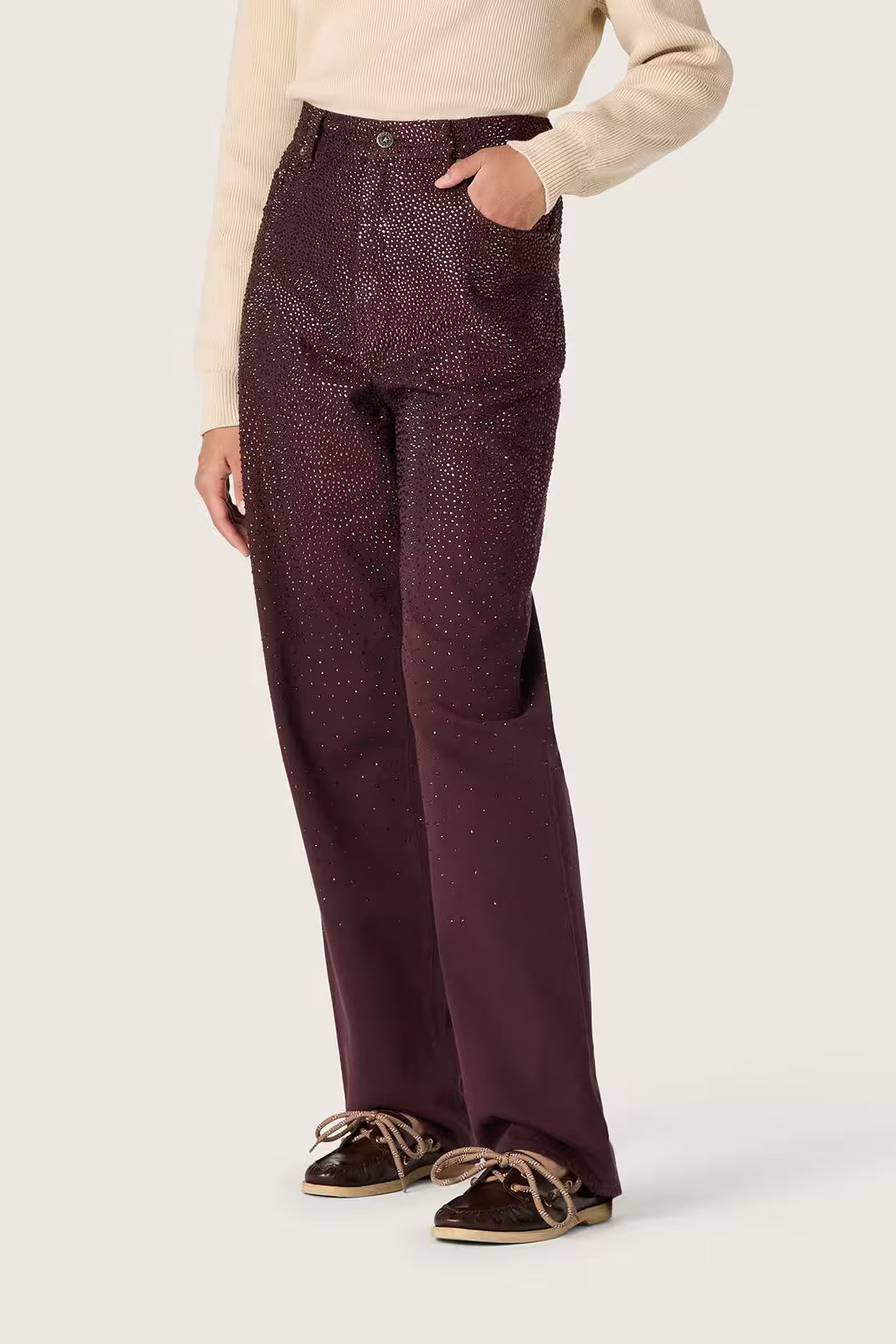 Journey Crystals Degrade Pants in Burgundy by Golden Goose - Anita Hass
