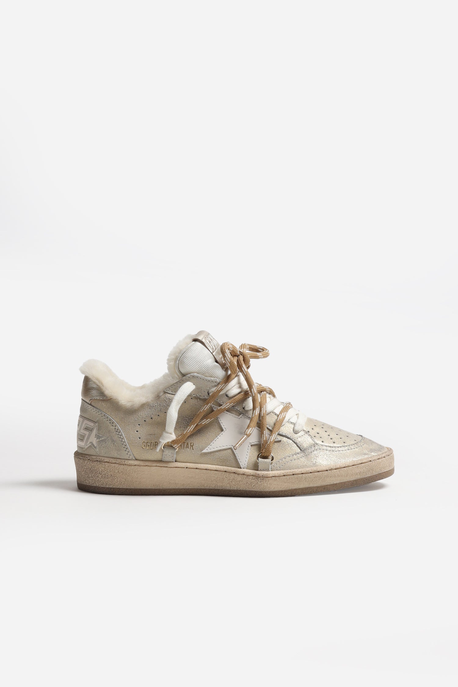 Sneaker Ball Star Shearling in Cream Golden Goose