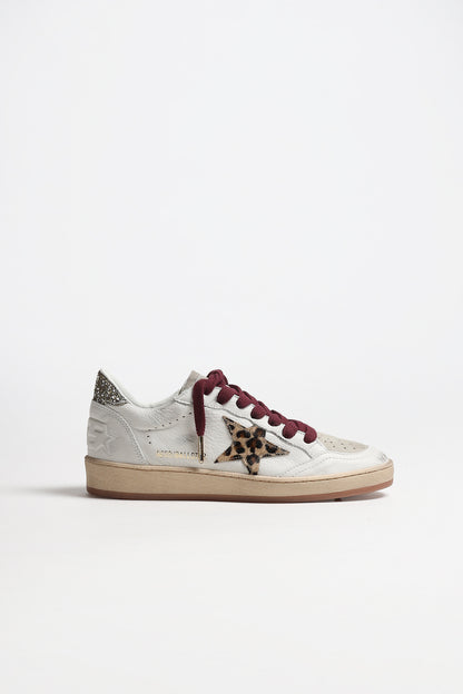 Ballstar Sneakers in White/Glitter/Leopard Print by Golden Goose - Anita Hass