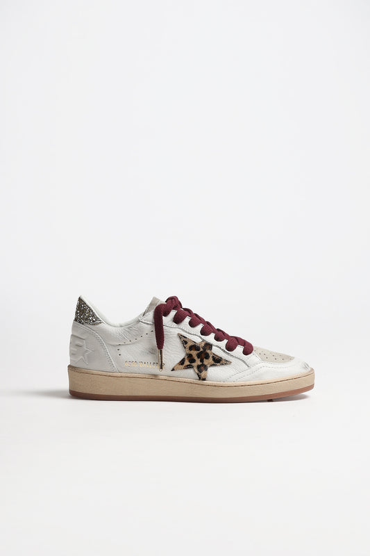 Ballstar Sneakers in White/Glitter/Leopard Print by Golden Goose - Anita Hass