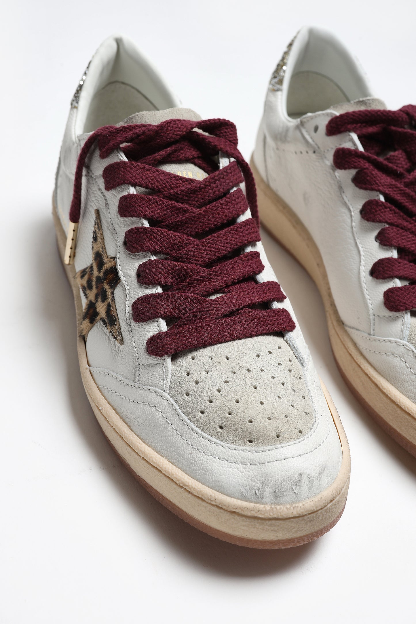 Ballstar Sneakers in White/Glitter/Leopard Print by Golden Goose - Anita Hass
