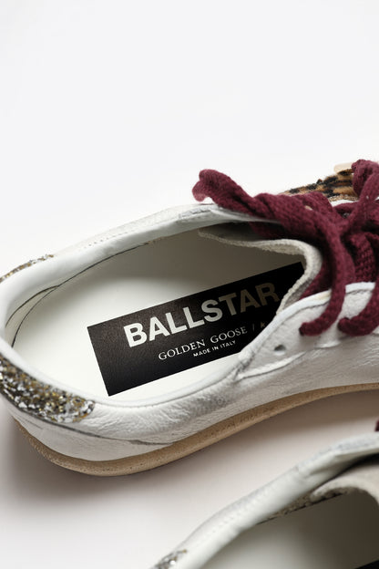 Ballstar Sneakers in White/Glitter/Leopard Print by Golden Goose - Anita Hass