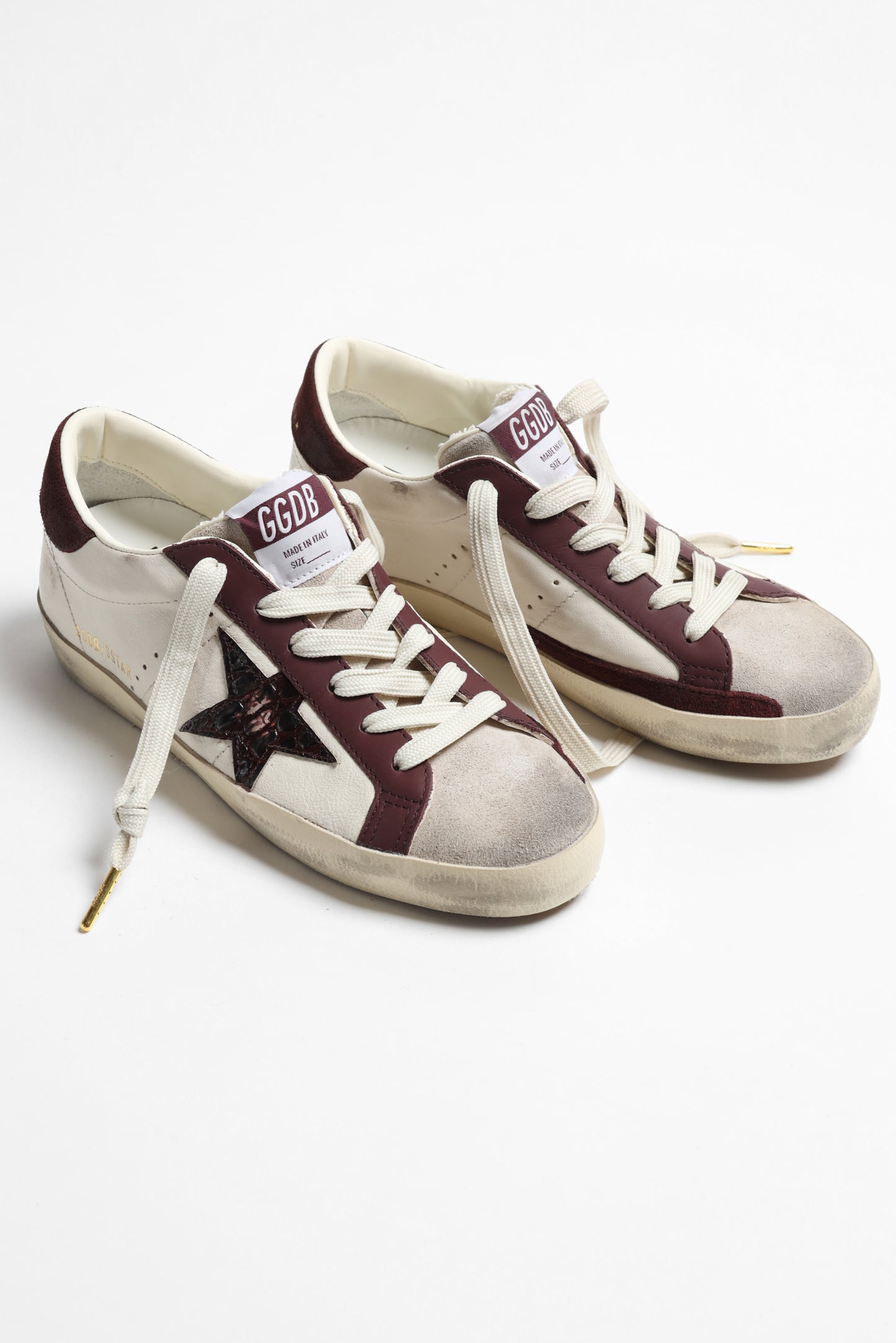 Sneaker Super Star in Butter/Burgundy Golden Goose