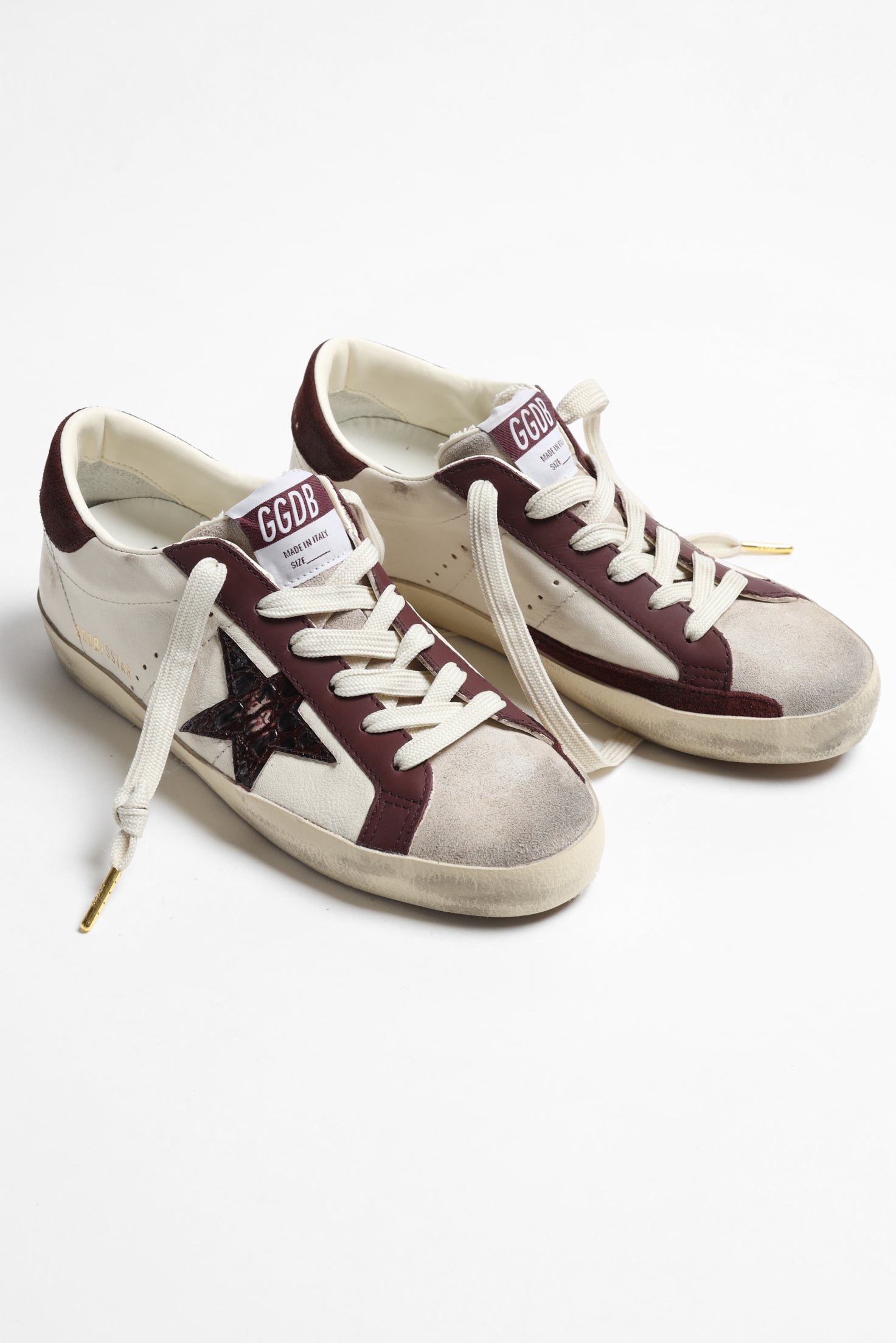 Sneaker Super Star in Butter/Burgundy Golden Goose