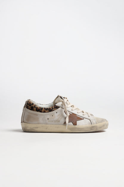 Super Star Sneakers in White/Taupe/Leopard Print by Golden Goose - Anita Hass