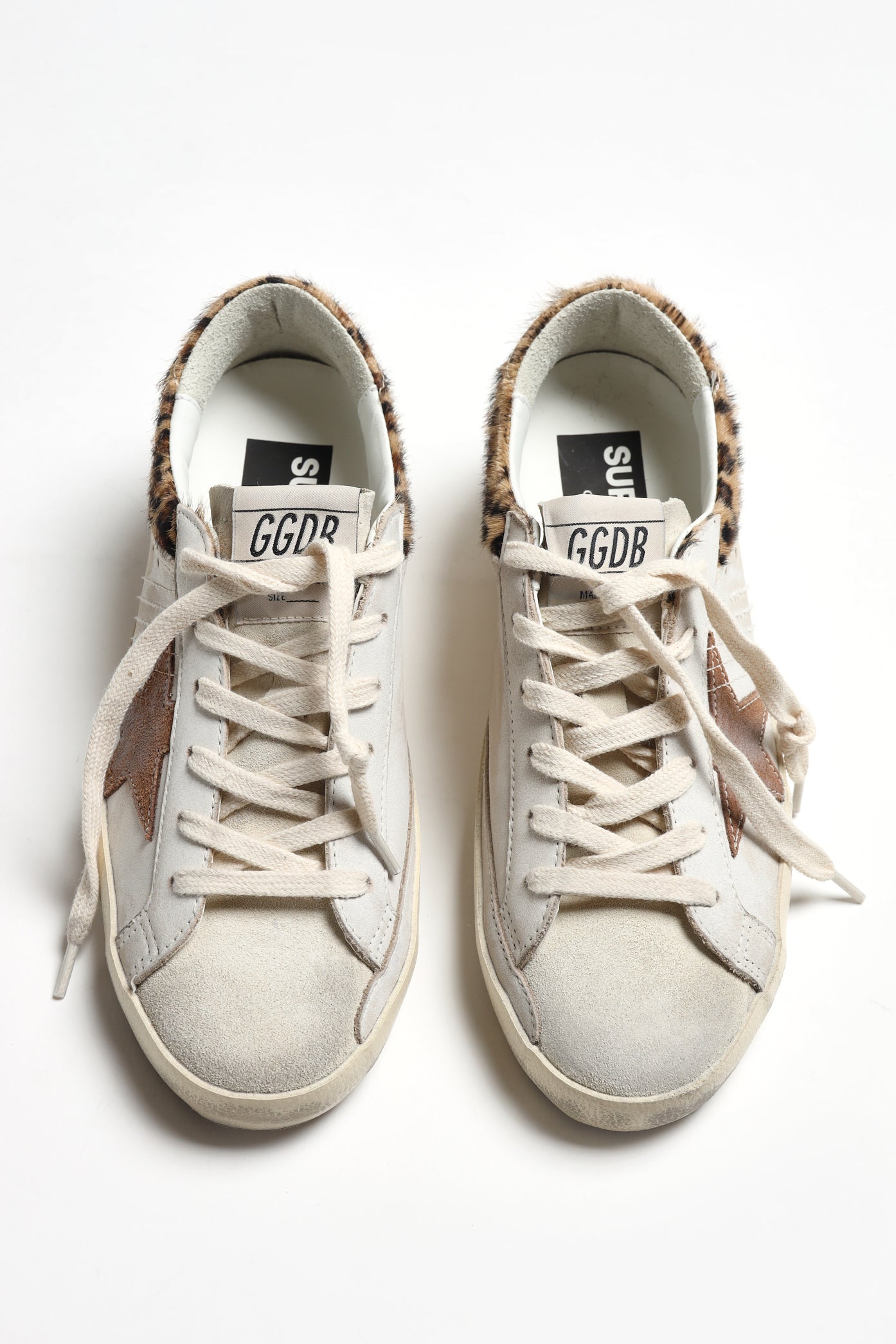 Super Star Sneakers in White/Taupe/Leopard Print by Golden Goose - Anita Hass