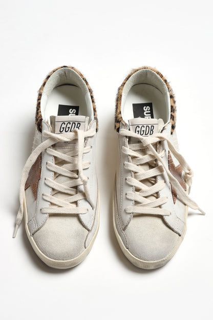 Super Star Sneakers in White/Taupe/Leopard Print by Golden Goose - Anita Hass