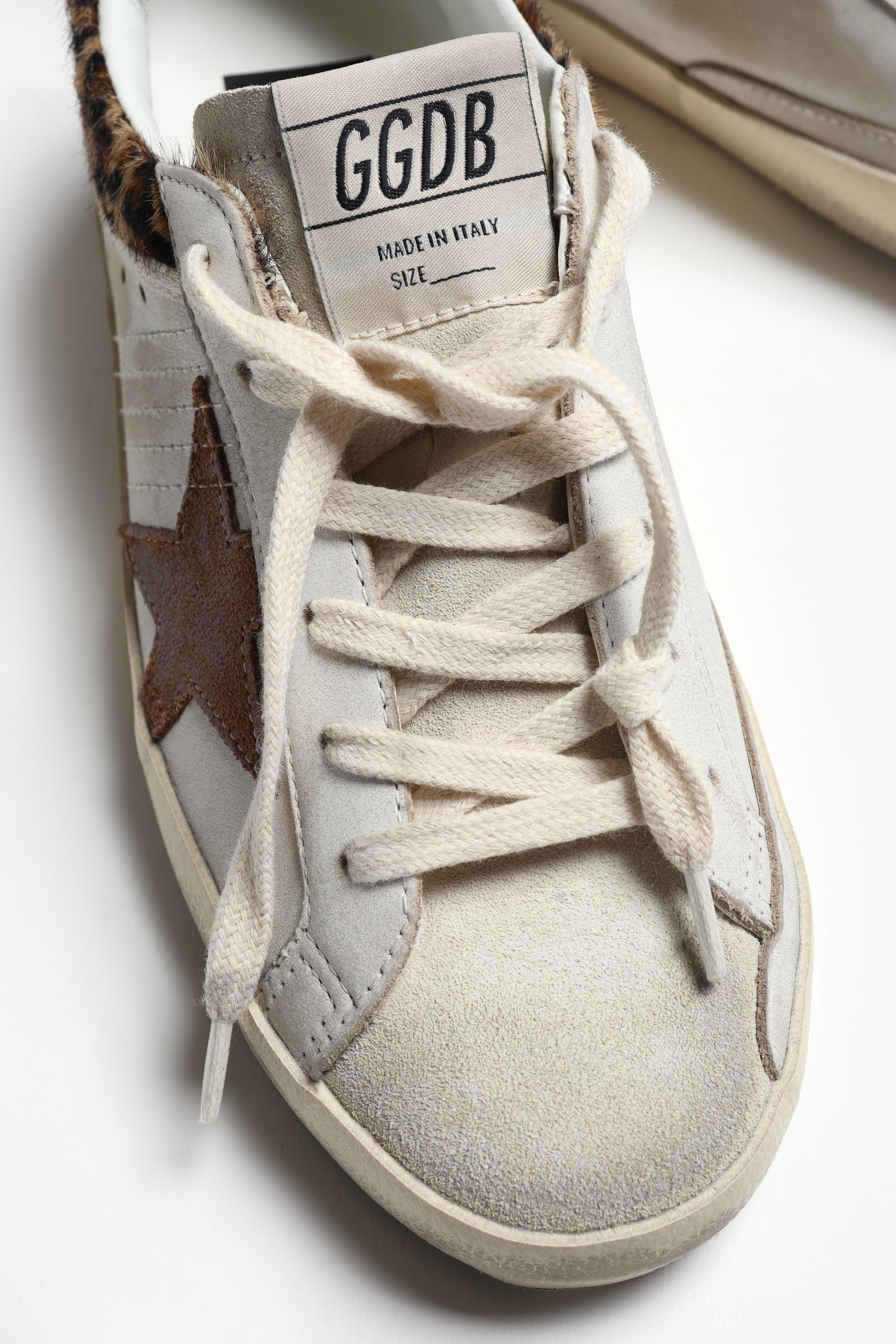 Super Star Sneakers in White/Taupe/Leopard Print by Golden Goose - Anita Hass