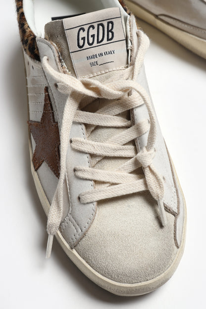 Super Star Sneakers in White/Taupe/Leopard Print by Golden Goose - Anita Hass