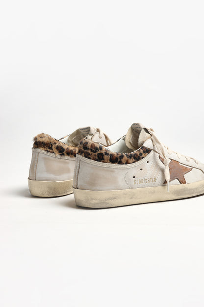 Super Star Sneakers in White/Taupe/Leopard Print by Golden Goose - Anita Hass