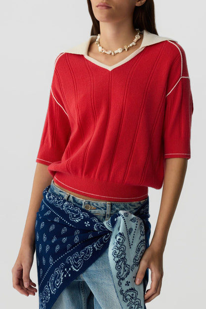 Knitted shirt Pele Polo in Scarlet/Cream