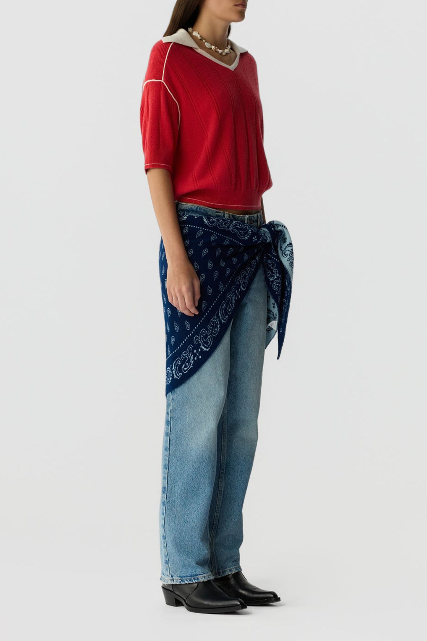 Knitted shirt Pele Polo in Scarlet/Cream