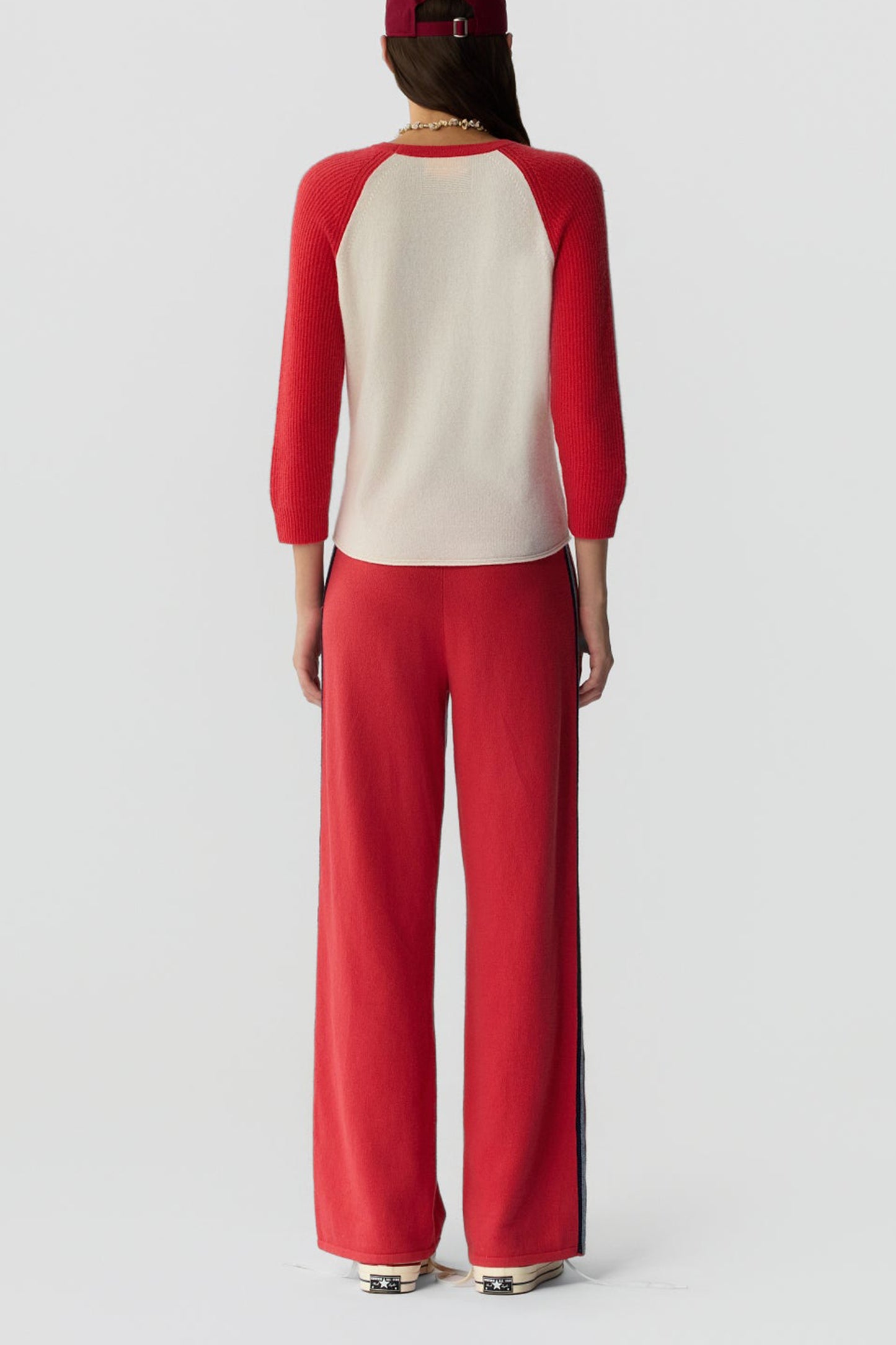 Baseball longsleeve in cream/scarlet