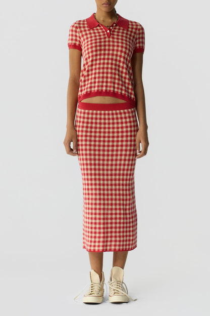 Rock Gingham in Scarlet/Mist