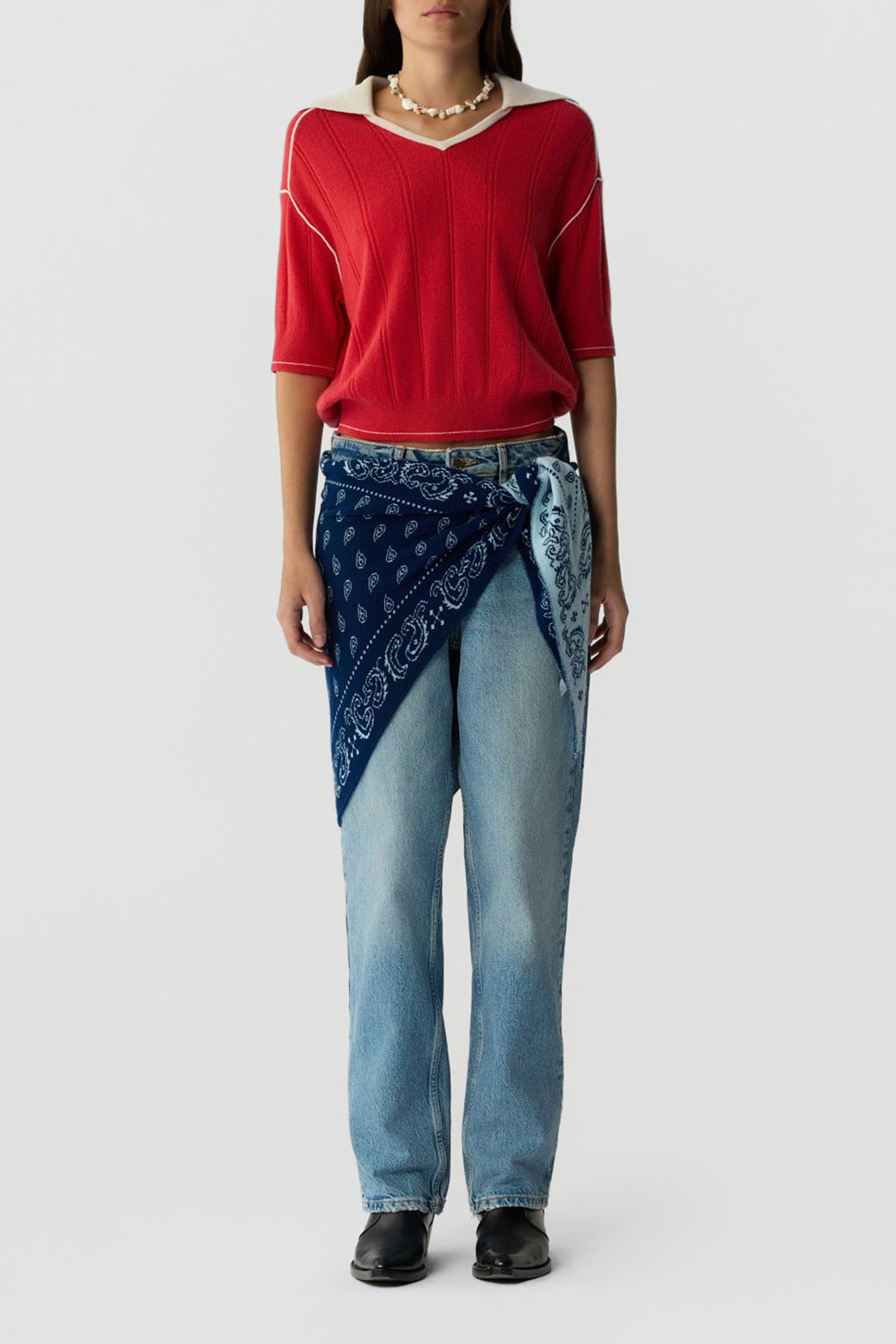 Knitted shirt Pele Polo in Scarlet/Cream