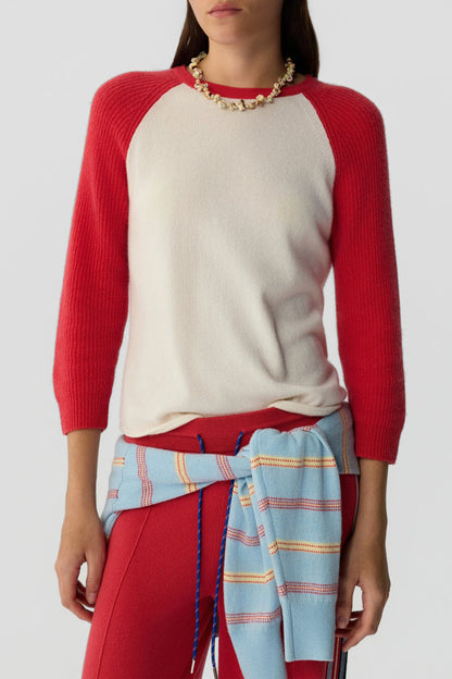 Baseball longsleeve in cream/scarlet