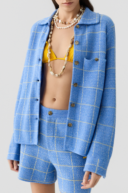 Dylan Plaid Blouse in Delft BlueGuest in Residence - Anita Hass