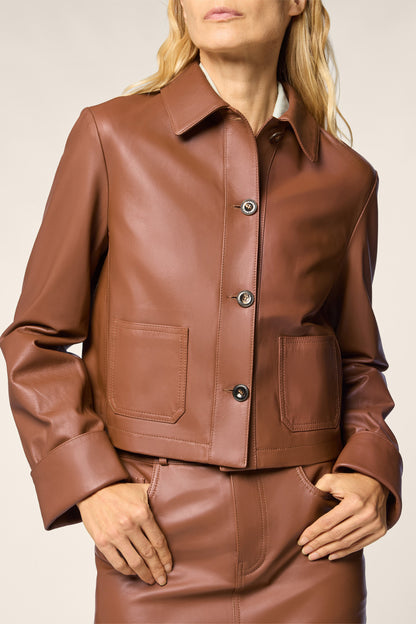 Chaqueta de cuero en color marrón rojizo de Jacob Cohën - Anita Hass