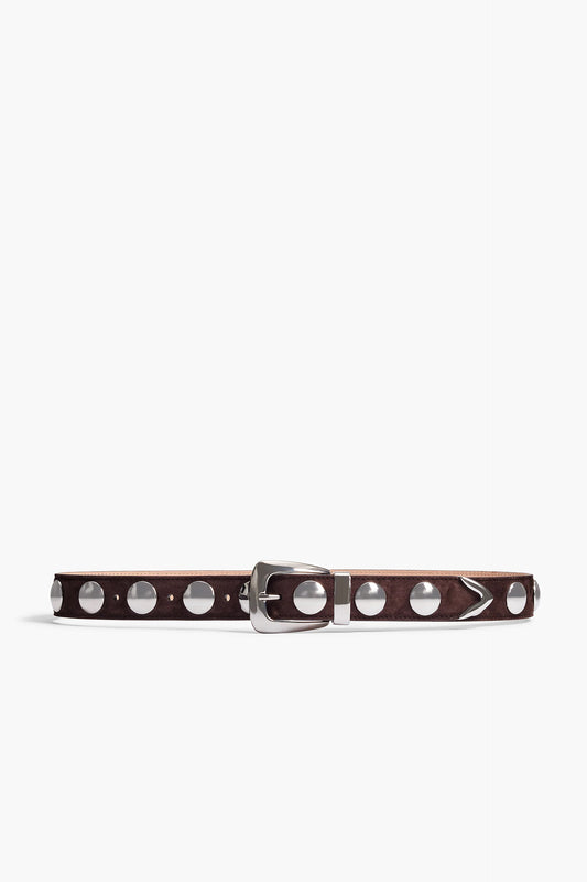 Benny Studs Belt in Coffee Suede/Silver by Khaite - Anita Hass