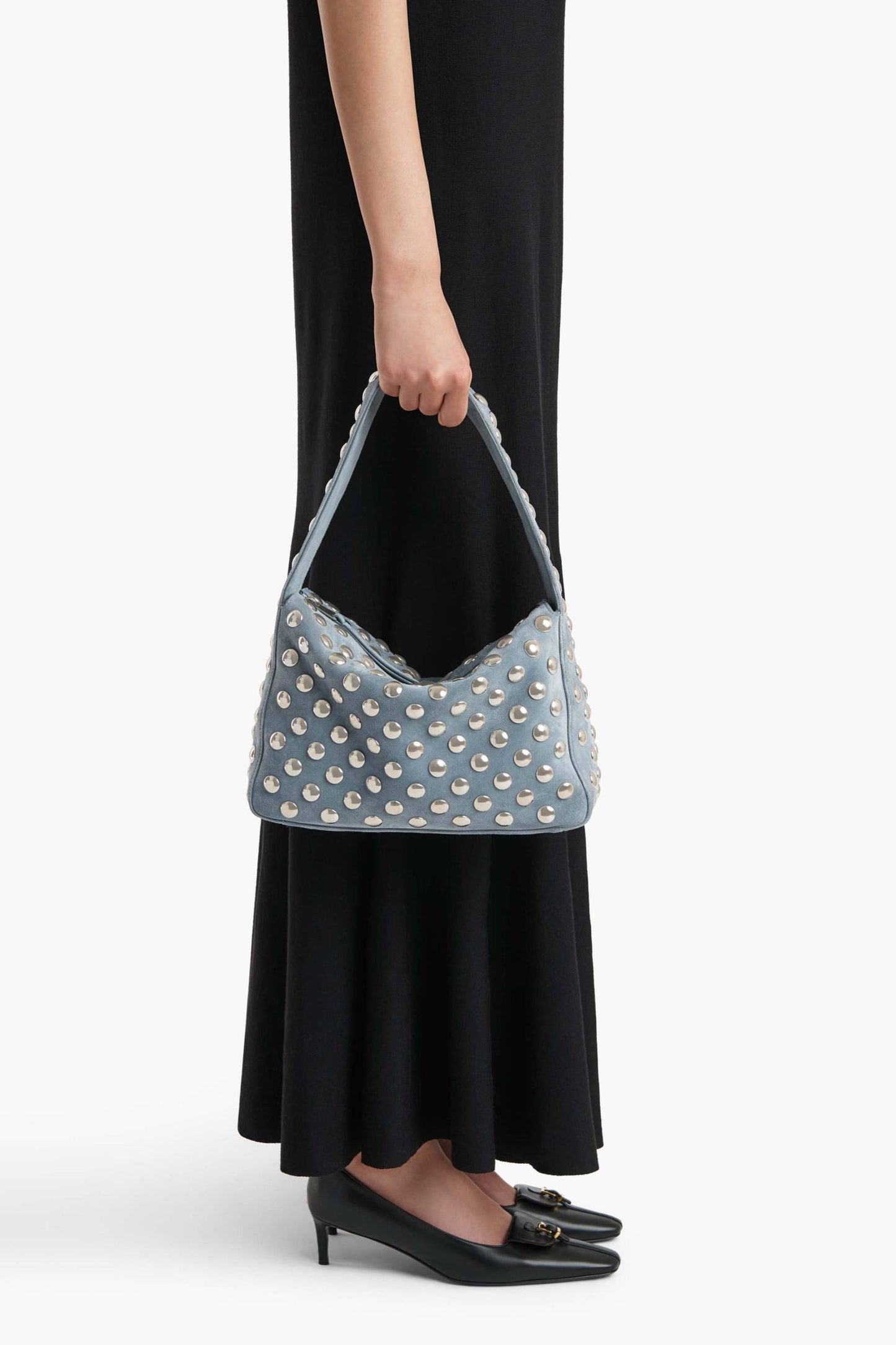 Elena Studs Bag in Lead Suede by Khaite - Anita Hass