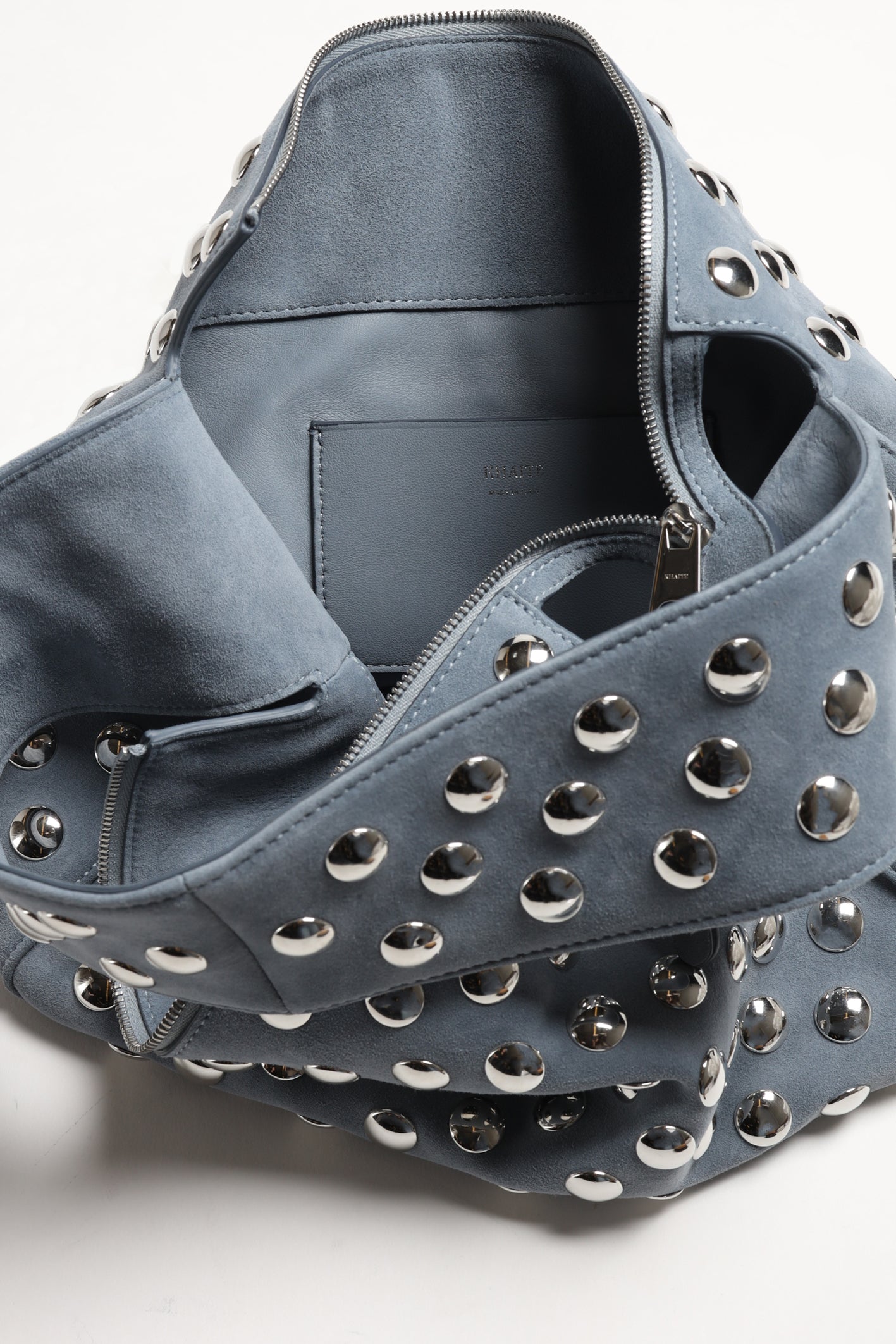 Elena Studs Bag in Lead Suede by Khaite - Anita Hass