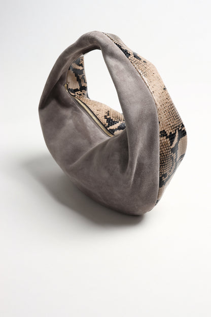 Bolso Olivia mediano en piel de pitón color taupe