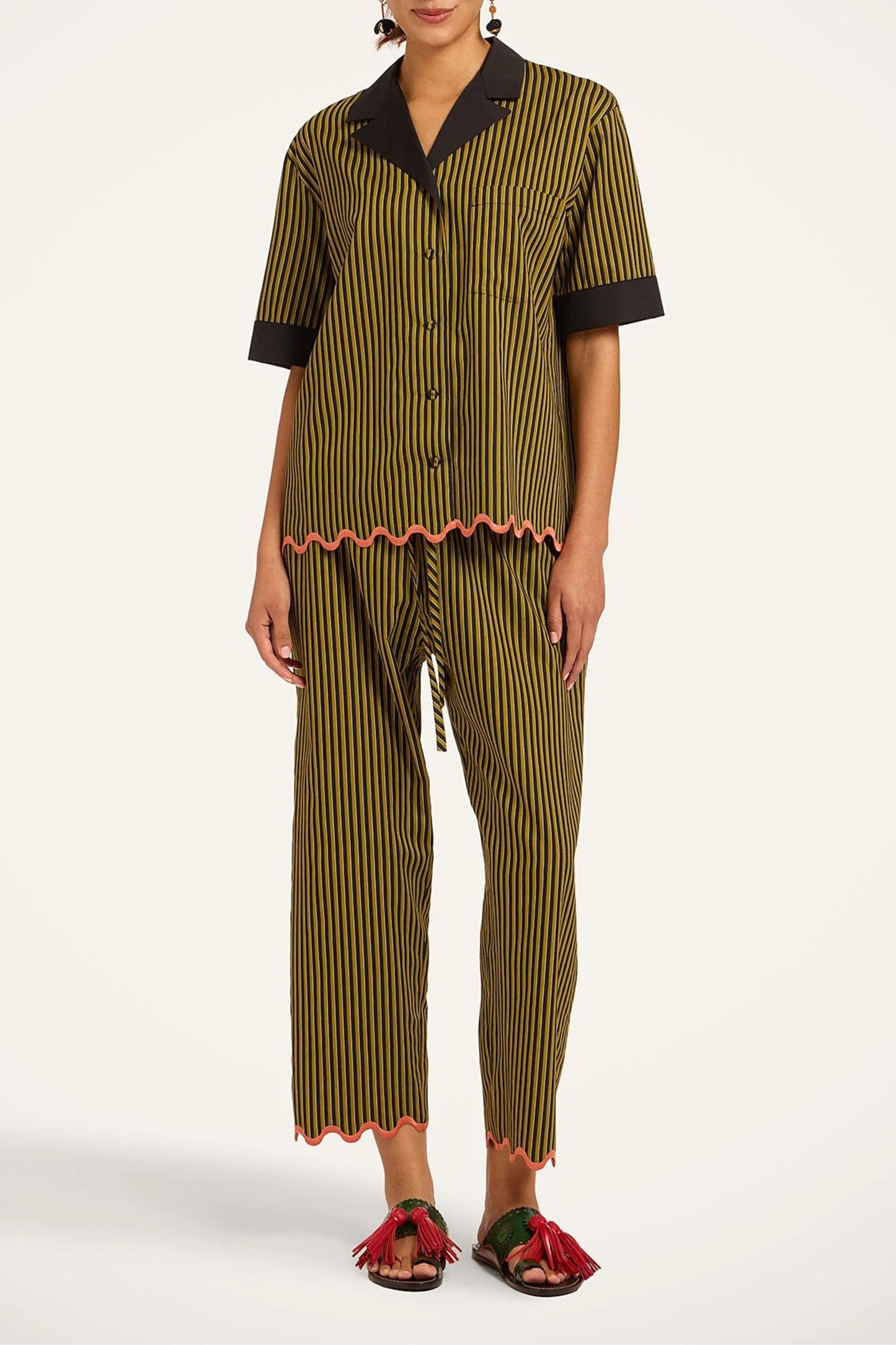 Hose Drawstring in Pinstripe Green La Double J
