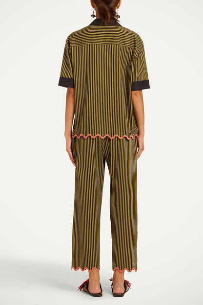 Hose Drawstring in Pinstripe Green La Double J