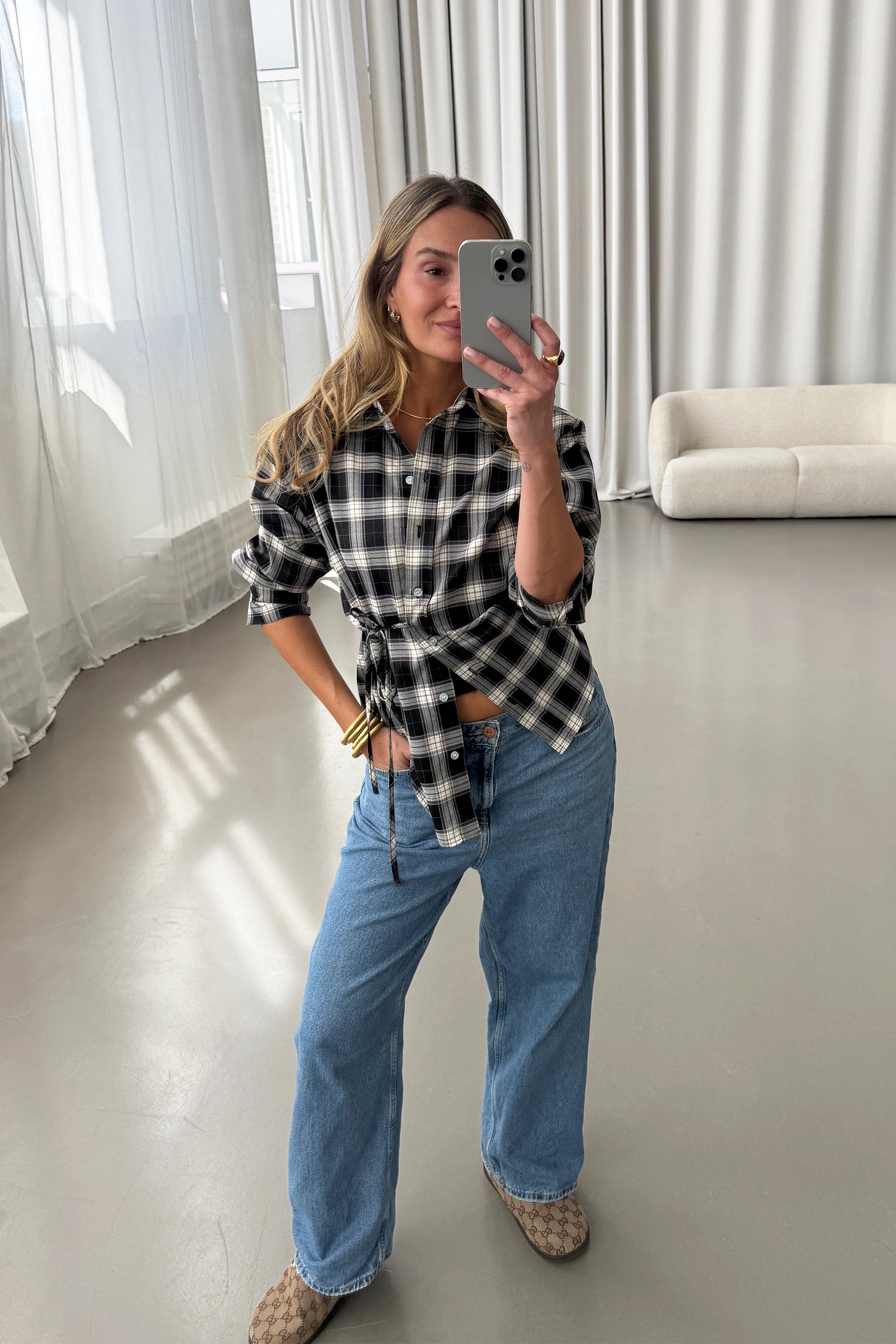 Bluse Vita in Black Check Ladneri