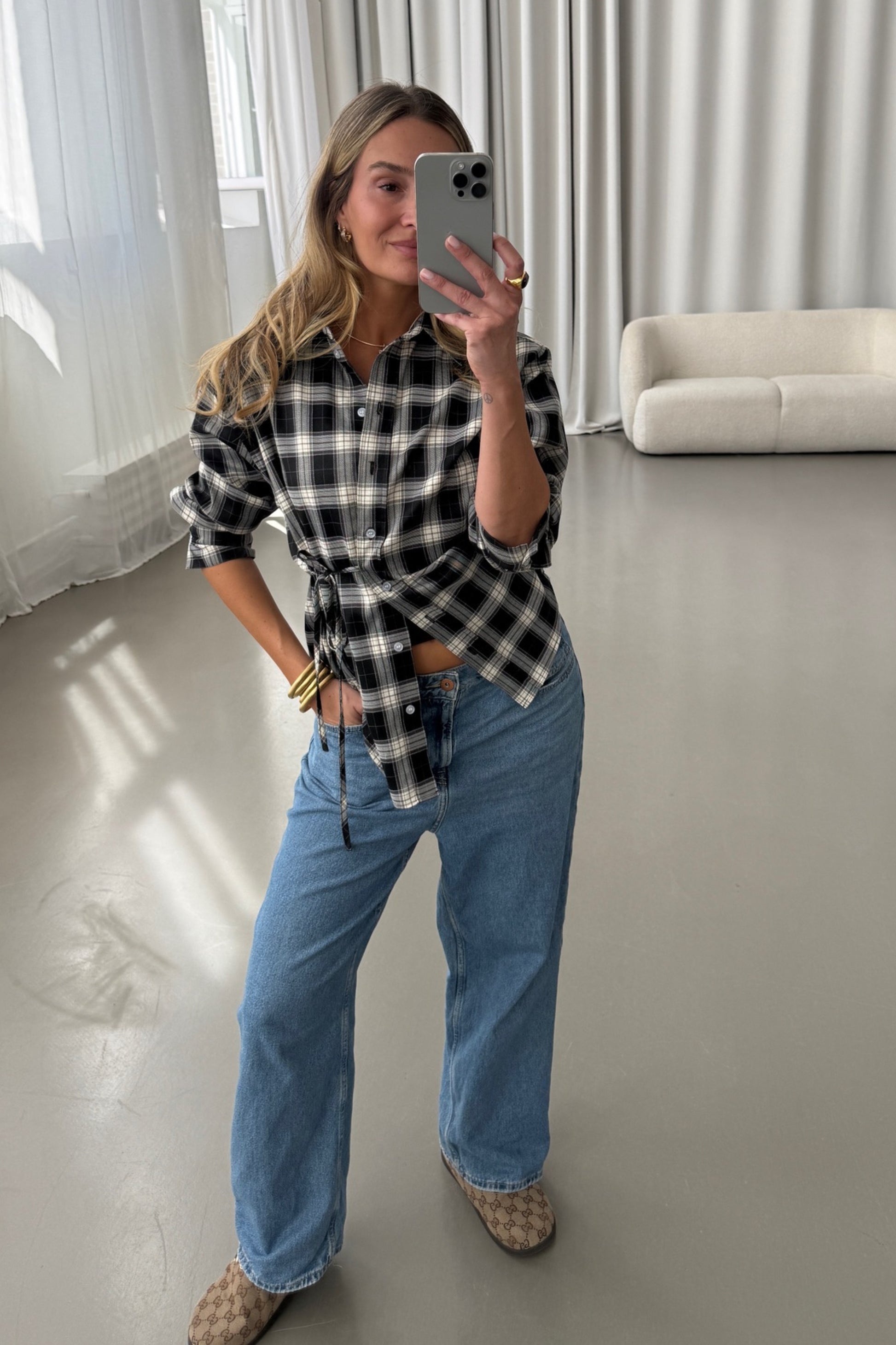 Bluse Vita in Black Check Ladneri